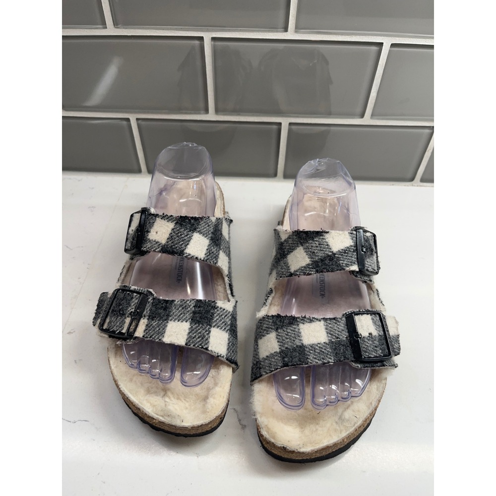 BIRKENSTOCK‎ Arizona Rivet Shearling  Sandals Plaid Fall Winter Size 9 - Picture 2 of 8